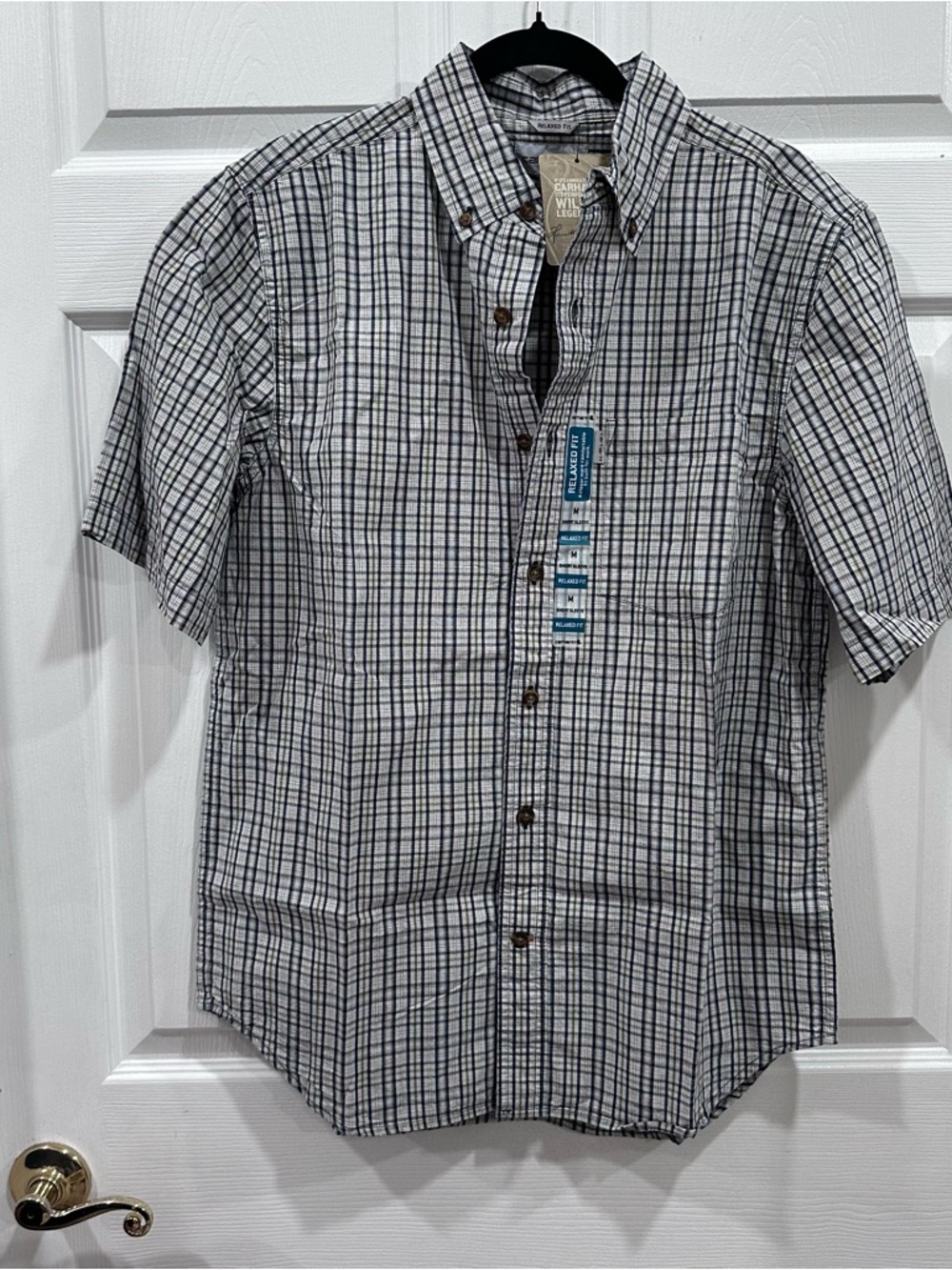 Carhartt Men’s Short-Sleeve Plaid Button-Down Shirt - White/Black